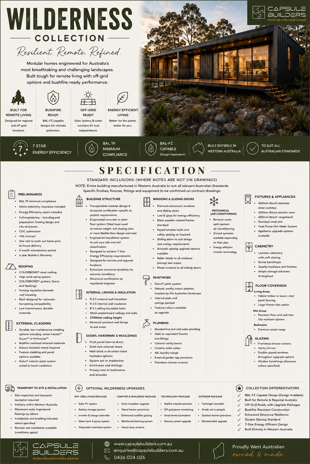 Wilderness Collection specification sheet