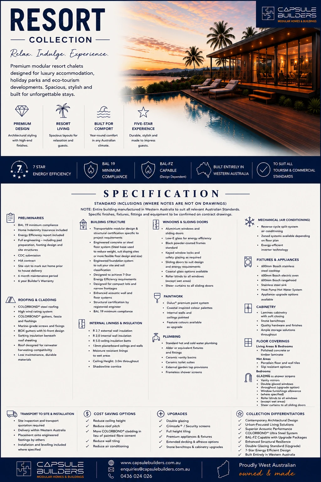 Resort Collection specification sheet
