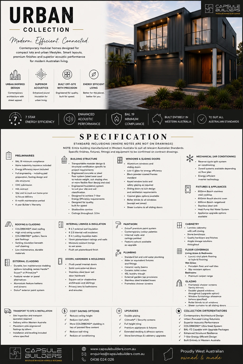 Urban Collection specification sheet