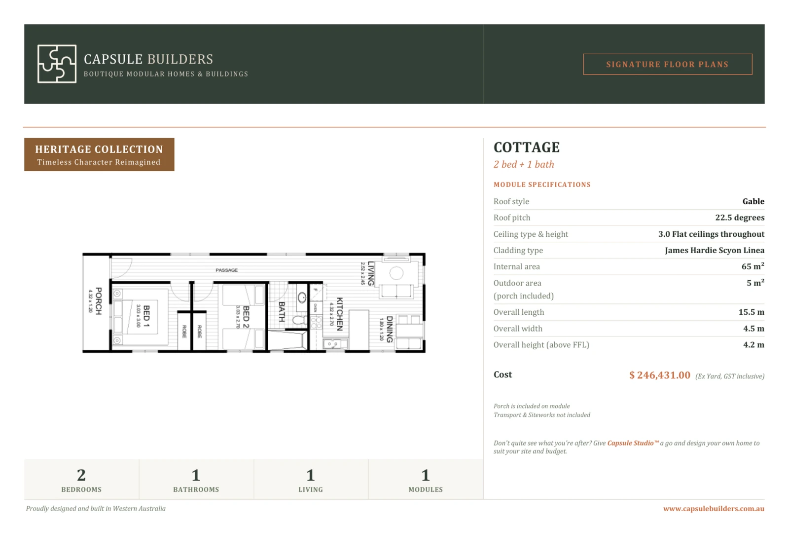 Cottage floor plan flyer — Heritage Collection