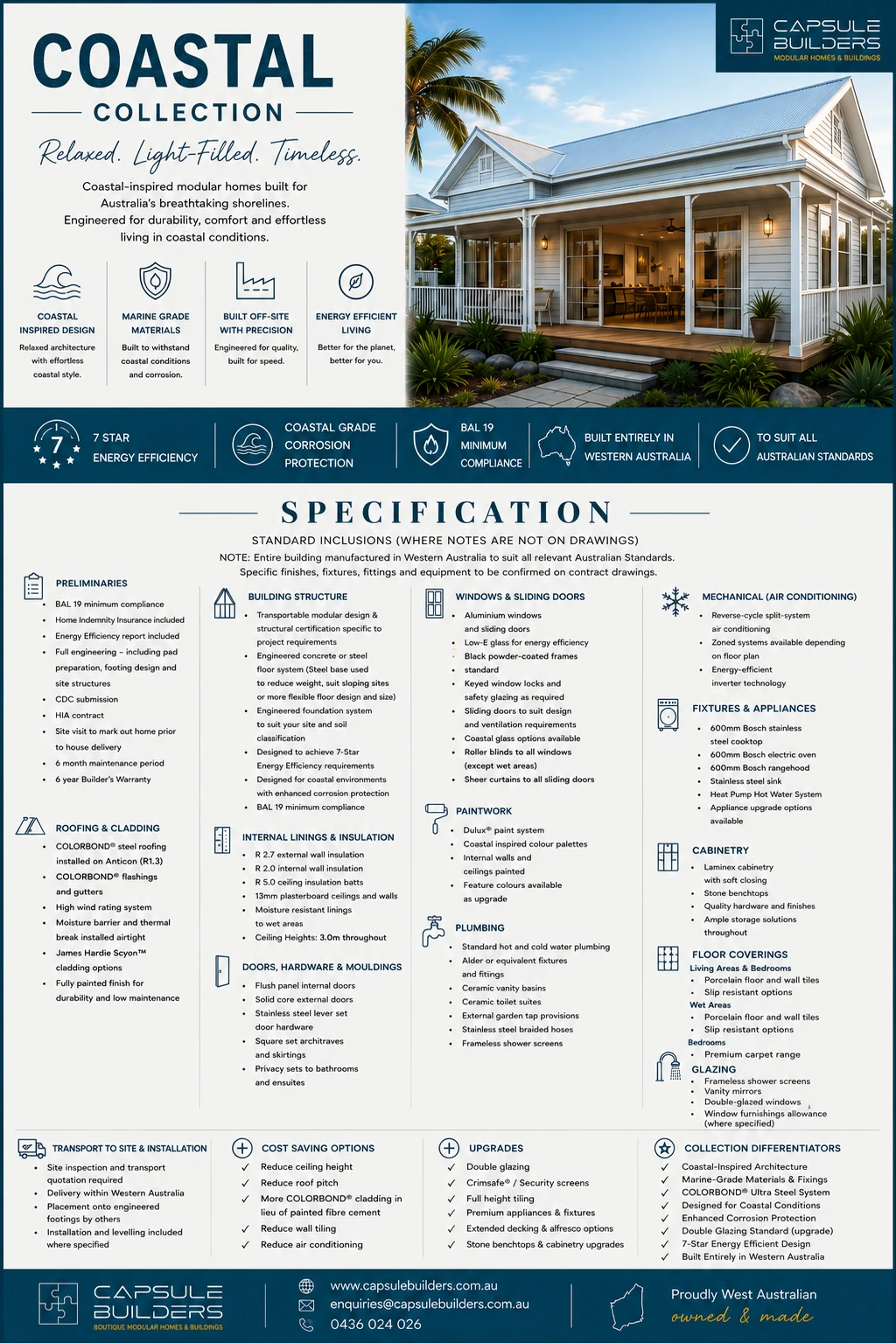 Coastal Collection specification sheet