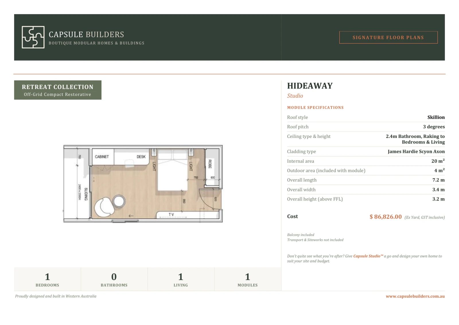 Hideaway floor plan flyer — Retreat Collection