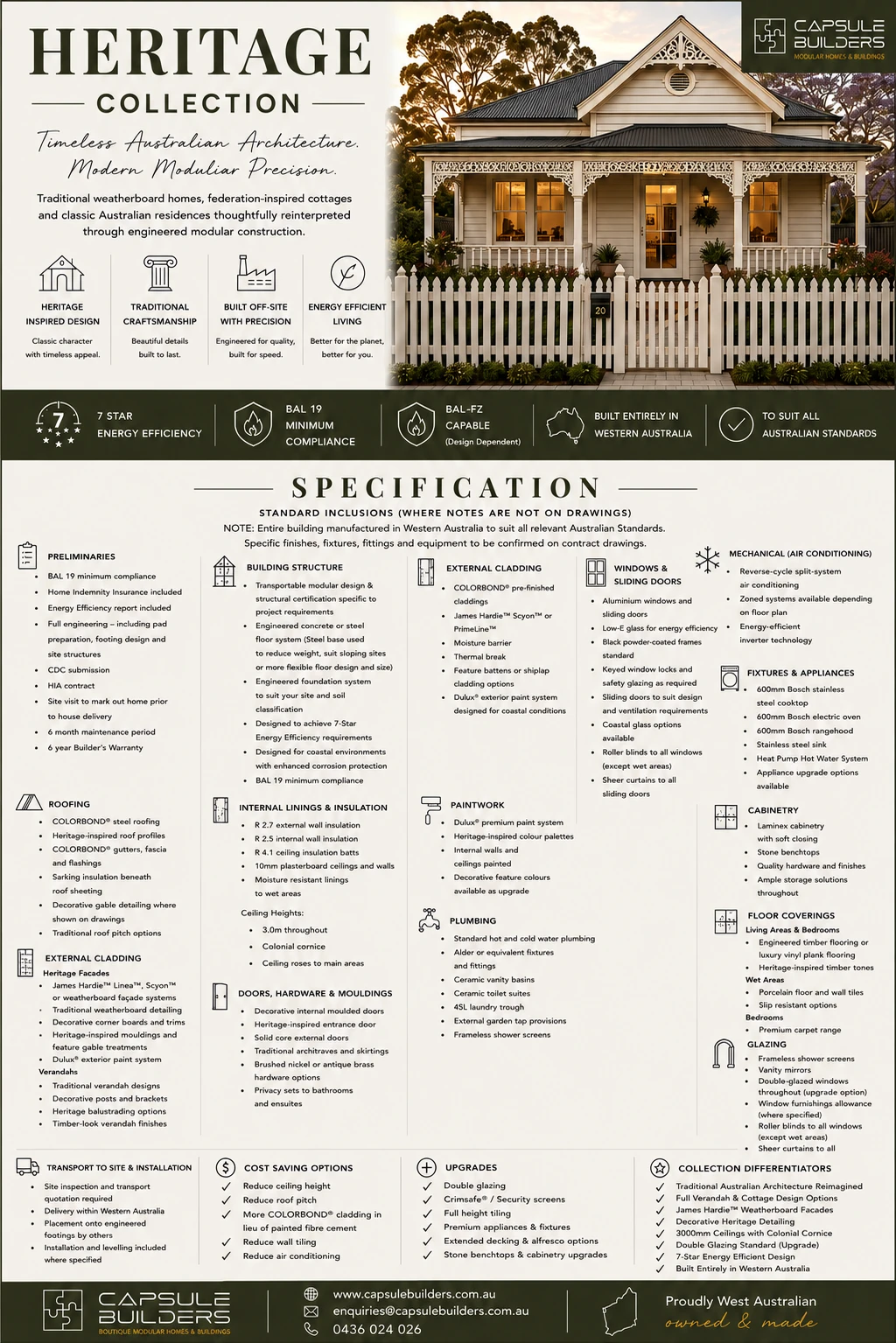 Heritage Collection specification sheet